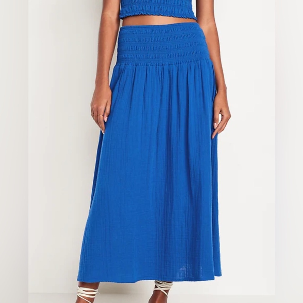 NEW Old Navy Blue High Waisted Crinkle Gauze Maxi Skirt Drop Smocked Waist XXL